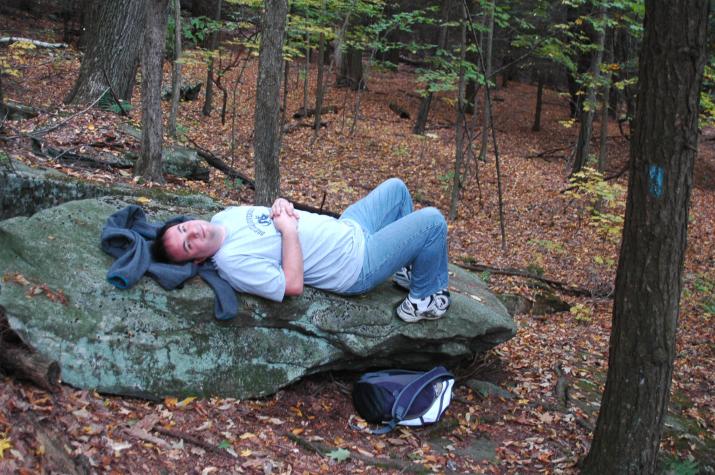 chris rests on a rock mid-hike - Berkshires, MA